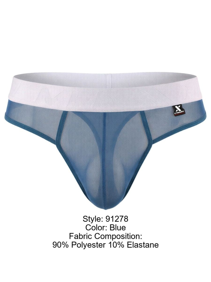Xtremen 91278 Men's Underwear Breathable Microfiber Mesh Thongs Color Blue