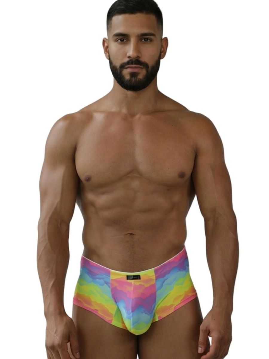 Xtremen 91283 rainbow printed microfiber briefs in vibrant tie-dye with a snug fit and elastic waistband
