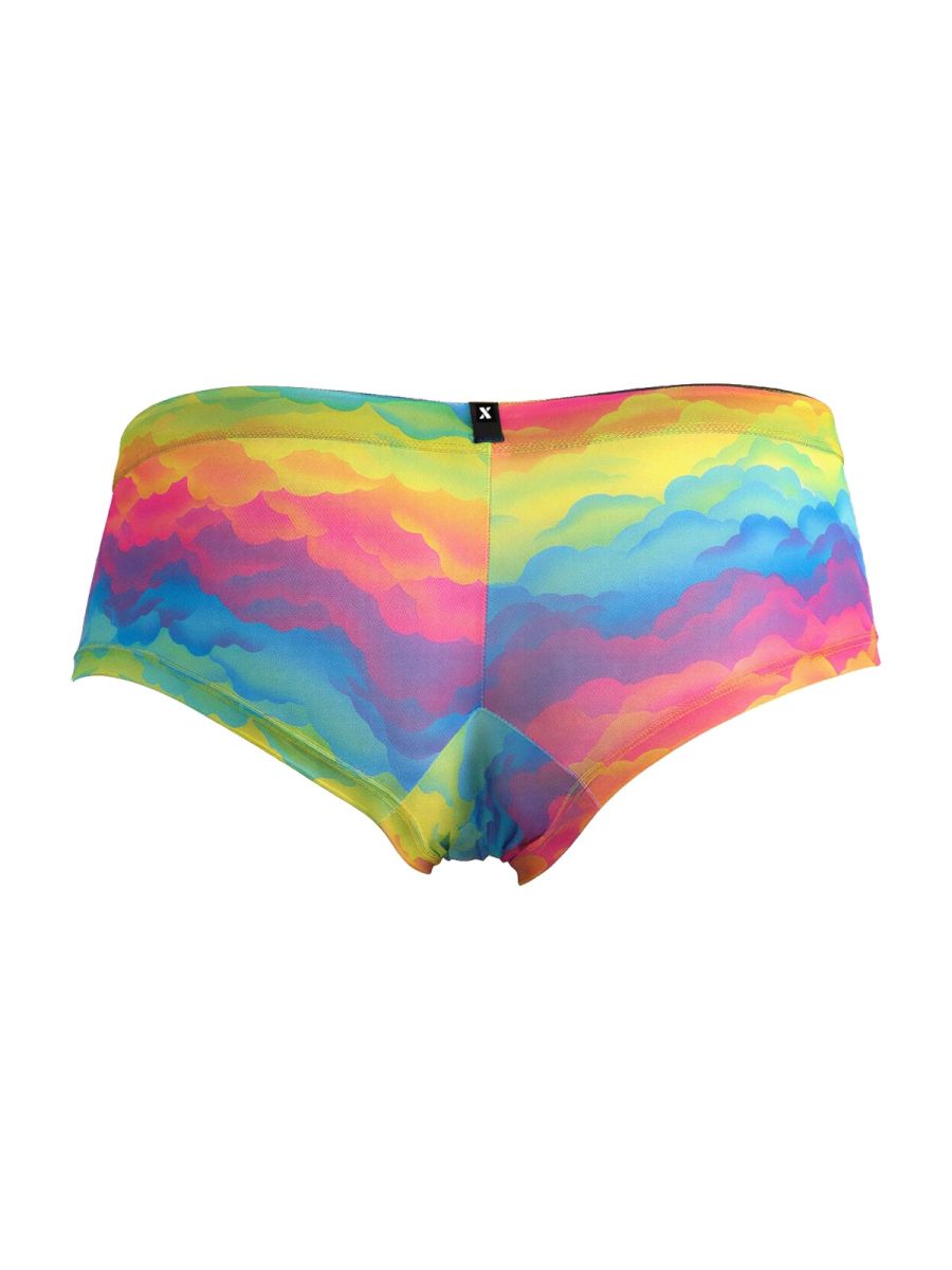 Xtremen 91283 rainbow printed microfiber briefs in vibrant cloud colors sheer translucent fabric with black waistband tag
