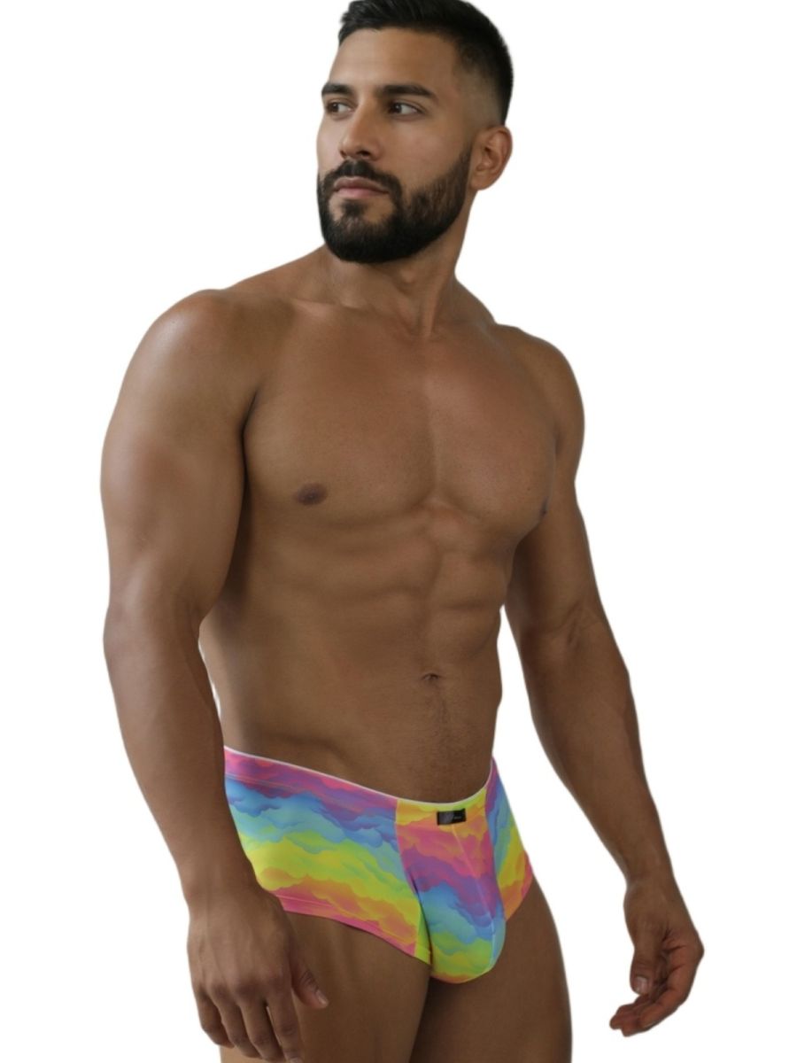Xtremen 91283 rainbow printed microfiber briefs in cloud color with rainbow tie dye pattern and elastic waistband
