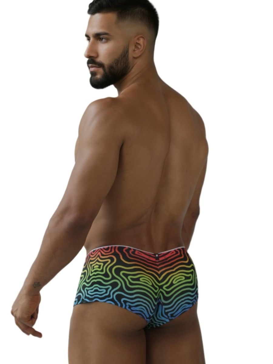 Xtremen 91283 rainbow printed microfiber briefs with snug fit elastic waistband featuring rainbow wavy pattern