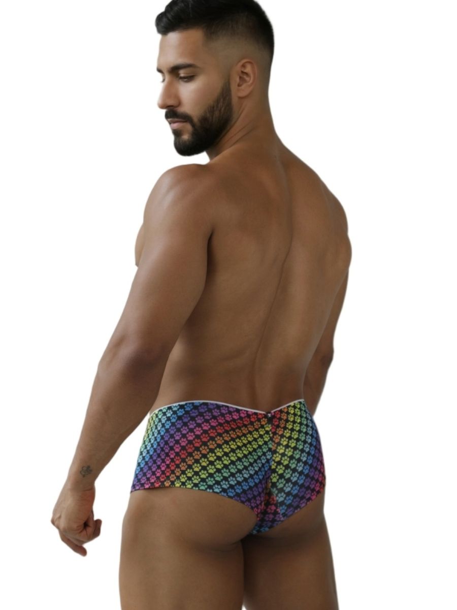 Xtremen 91283 rainbow printed microfiber briefs with a rainbow geometric paw print pattern
