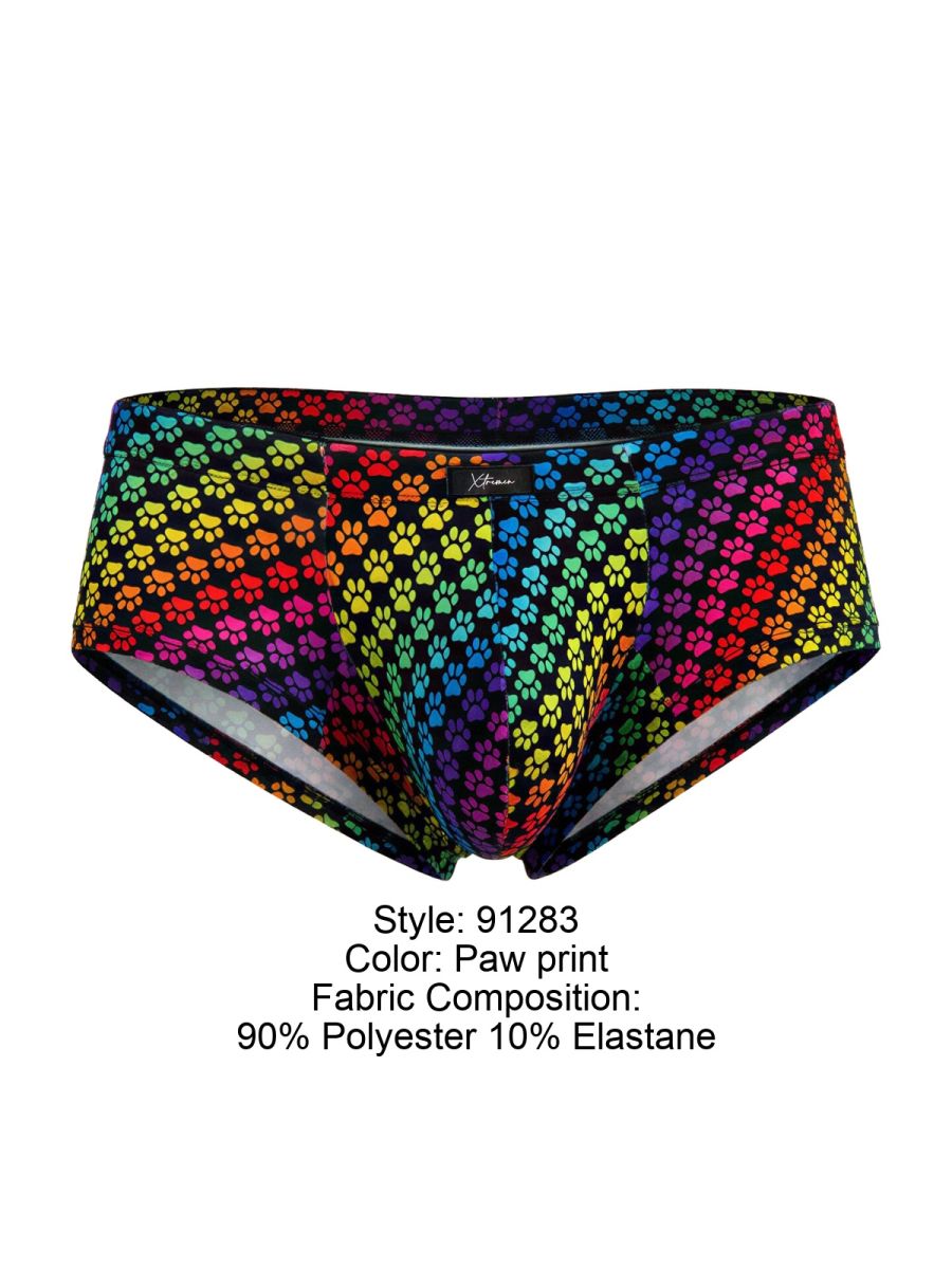 Xtremen 91283 rainbow printed microfiber briefs with paw print design made of 90% polyester 10% elastane stretchy fit