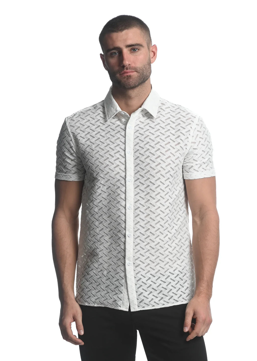ZIGZAG CHEVERON STRETCH KNIT GOSSAMER S/S SHIRT - DealByEthan.gay loves ST33LE