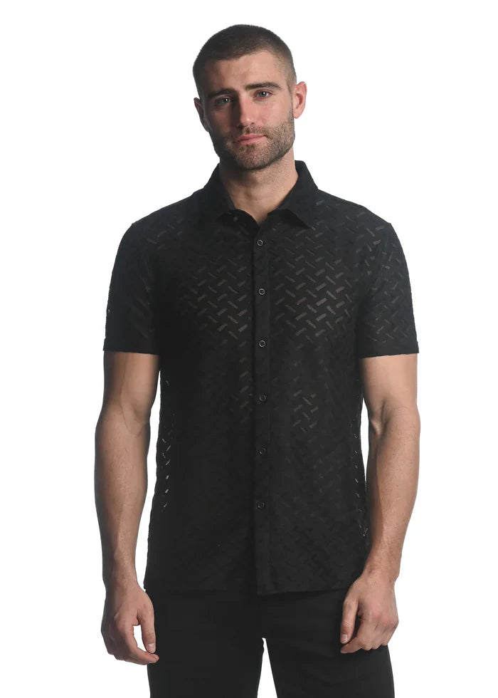 ZIGZAG CHEVERON STRETCH KNIT GOSSAMER S/S SHIRT - DealByEthan.gay loves ST33LE