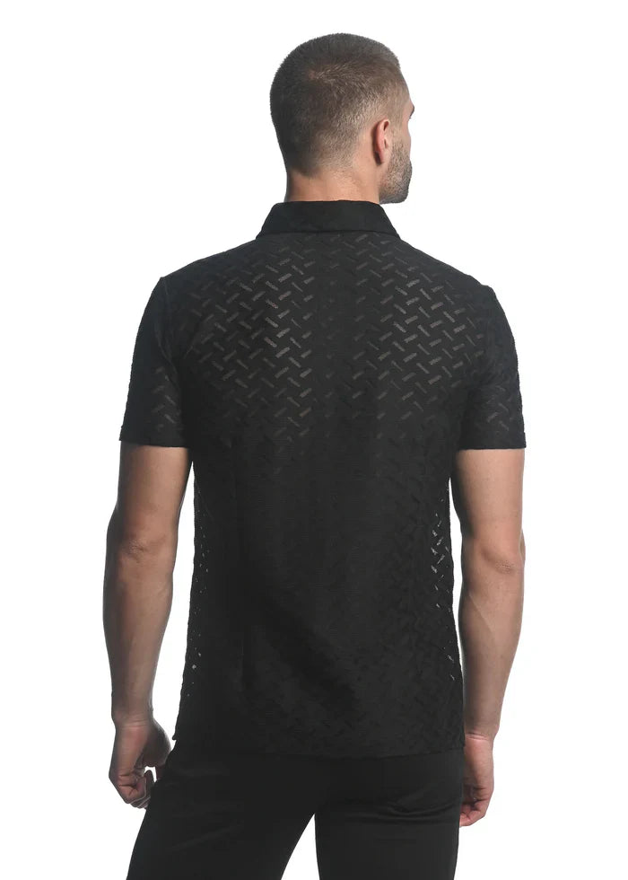 ZIGZAG CHEVERON STRETCH KNIT GOSSAMER S/S SHIRT - DealByEthan.gay loves ST33LE
