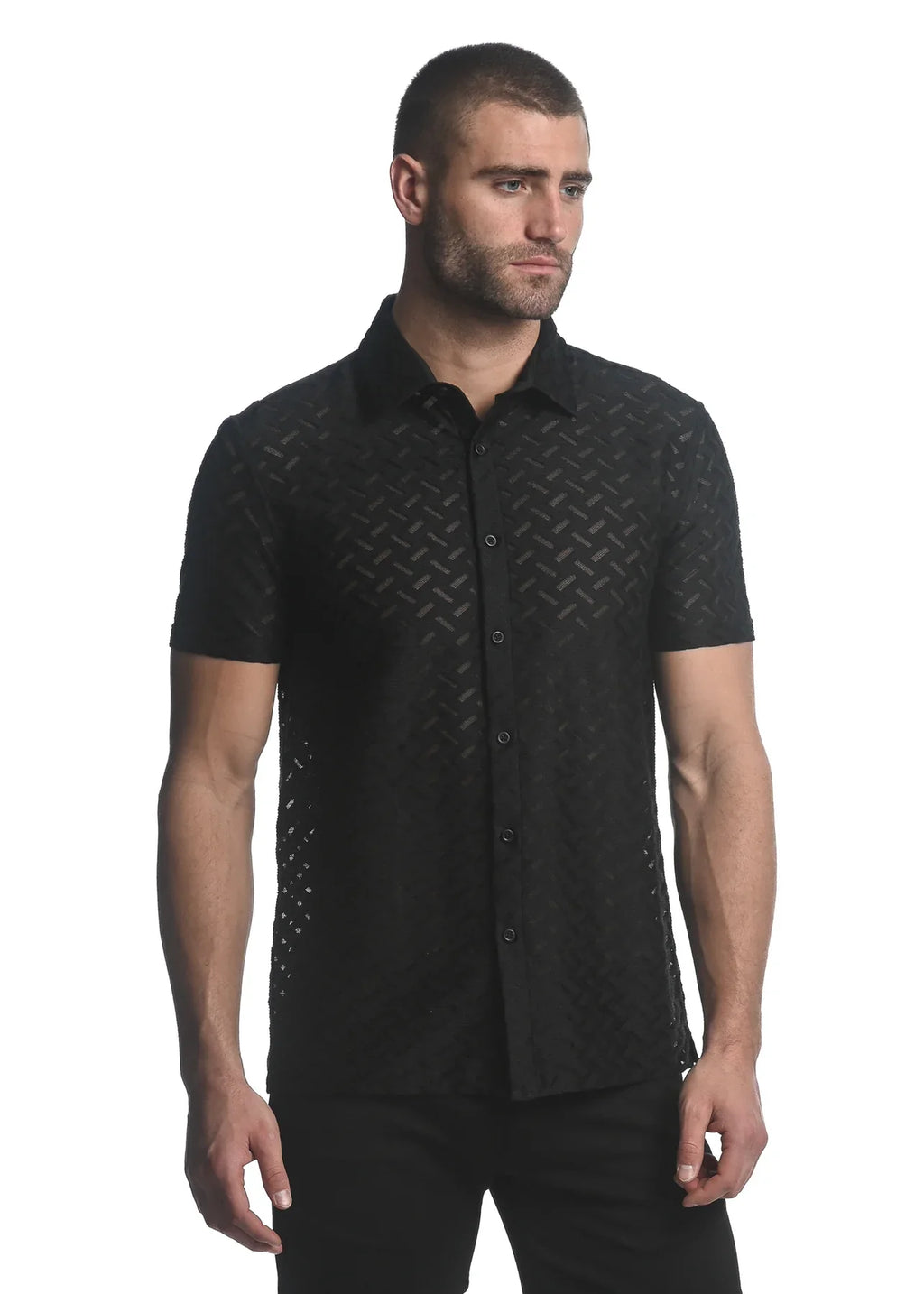 ZIGZAG CHEVERON STRETCH KNIT GOSSAMER S/S SHIRT - DealByEthan.gay loves ST33LE