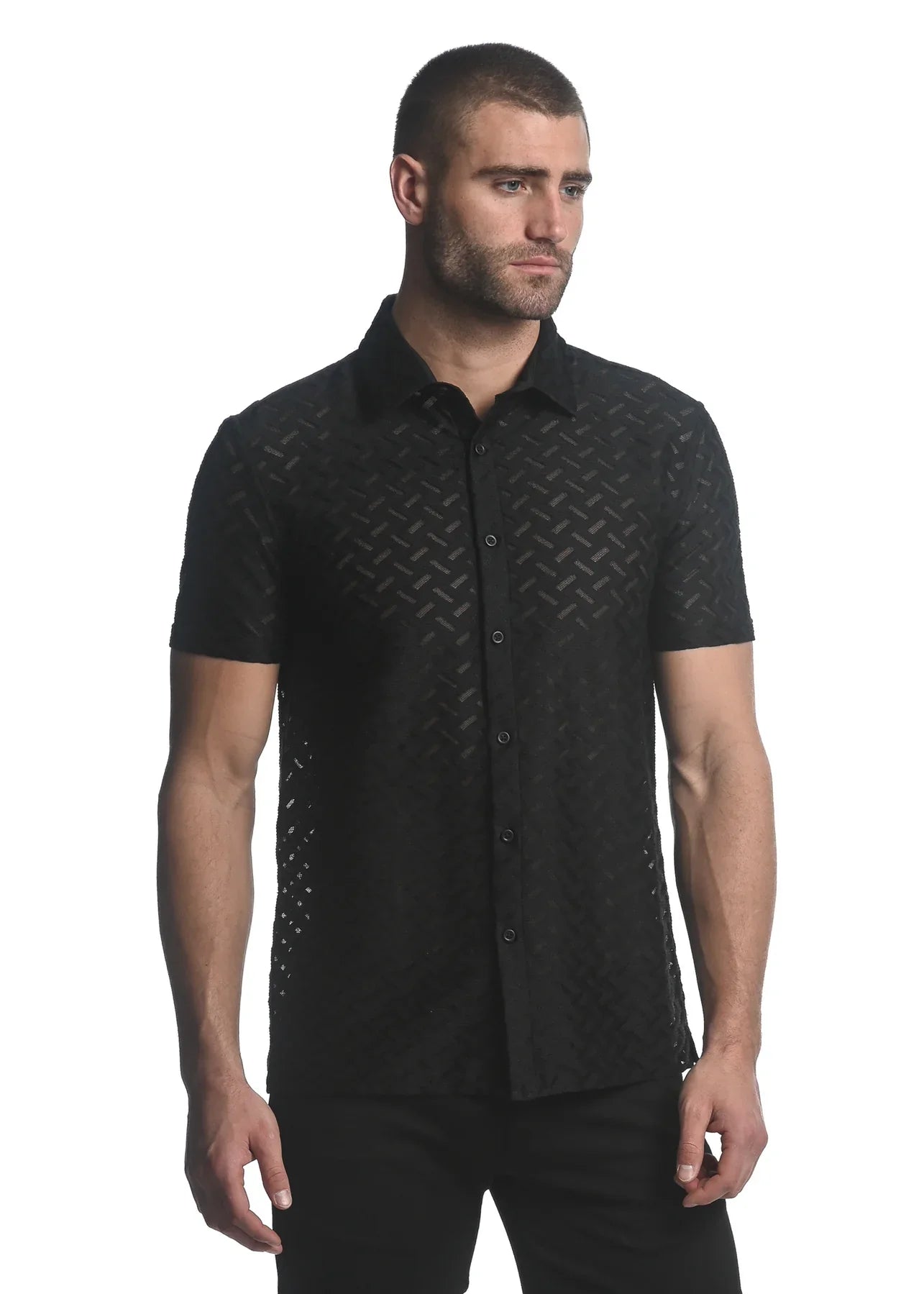 ZIGZAG CHEVERON STRETCH KNIT GOSSAMER S/S SHIRT - DealByEthan.gay loves ST33LE