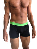 Black zen boxer briefs with bright neon green waistband featuring 4-rth brand logo for comfortable wear