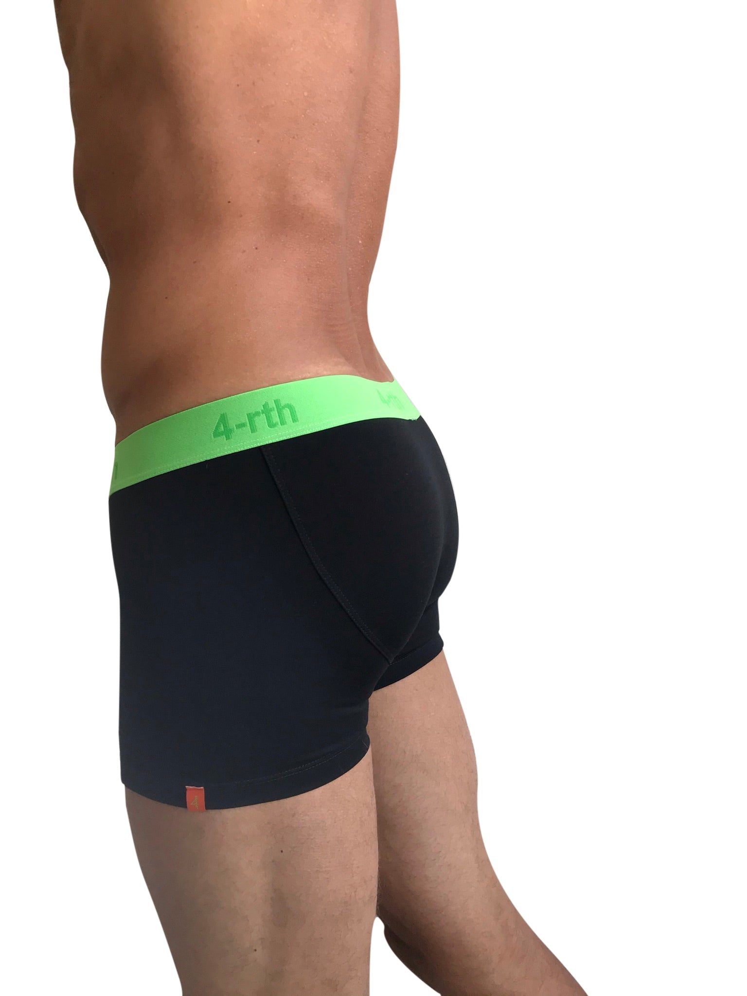 Black zen boxer briefs with bright green 4-rth logo waistband made for comfort and support
