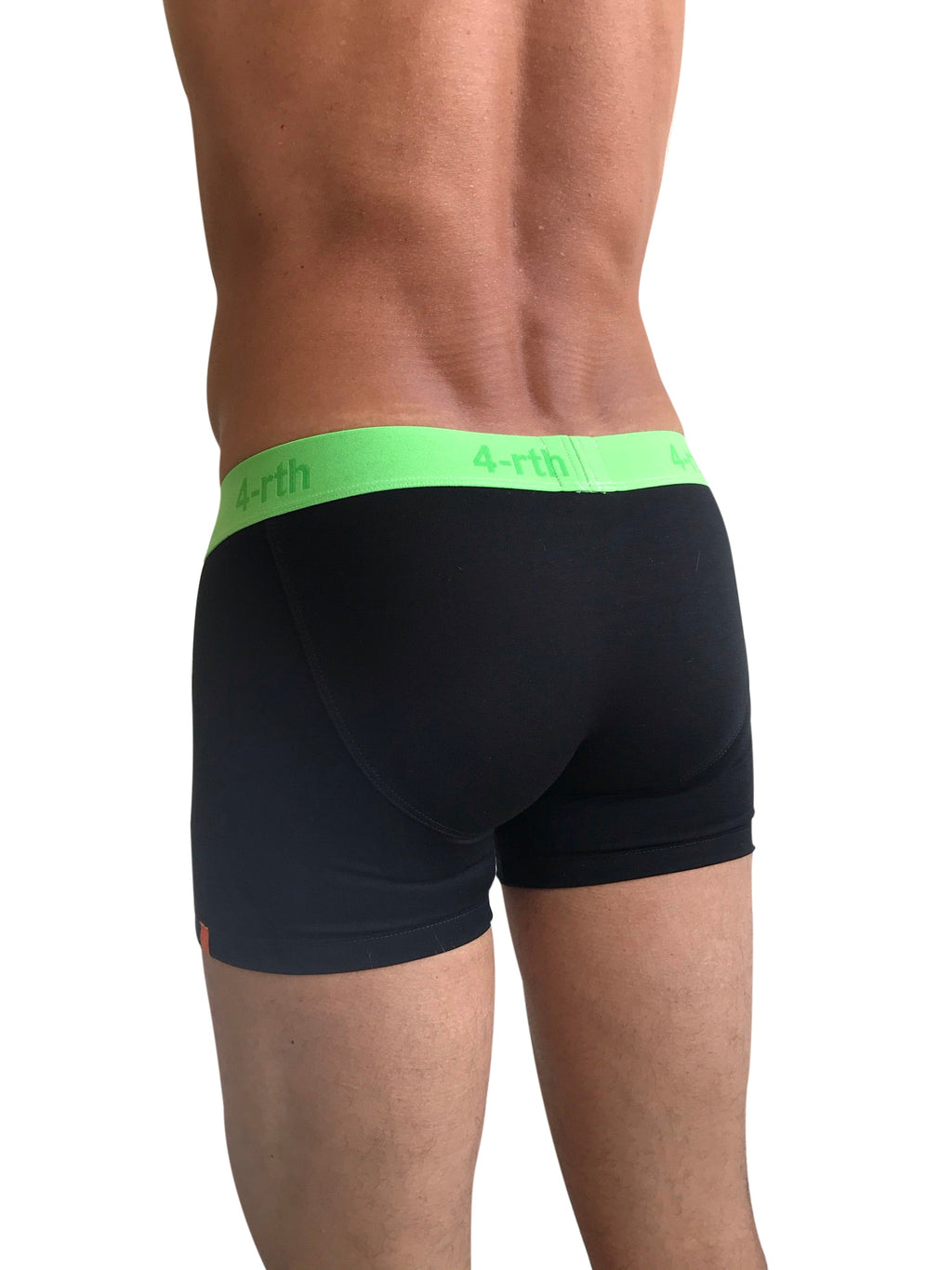 Black zen boxer brief with neon green waistband featuring 4-rth logo for comfortable everyday wear