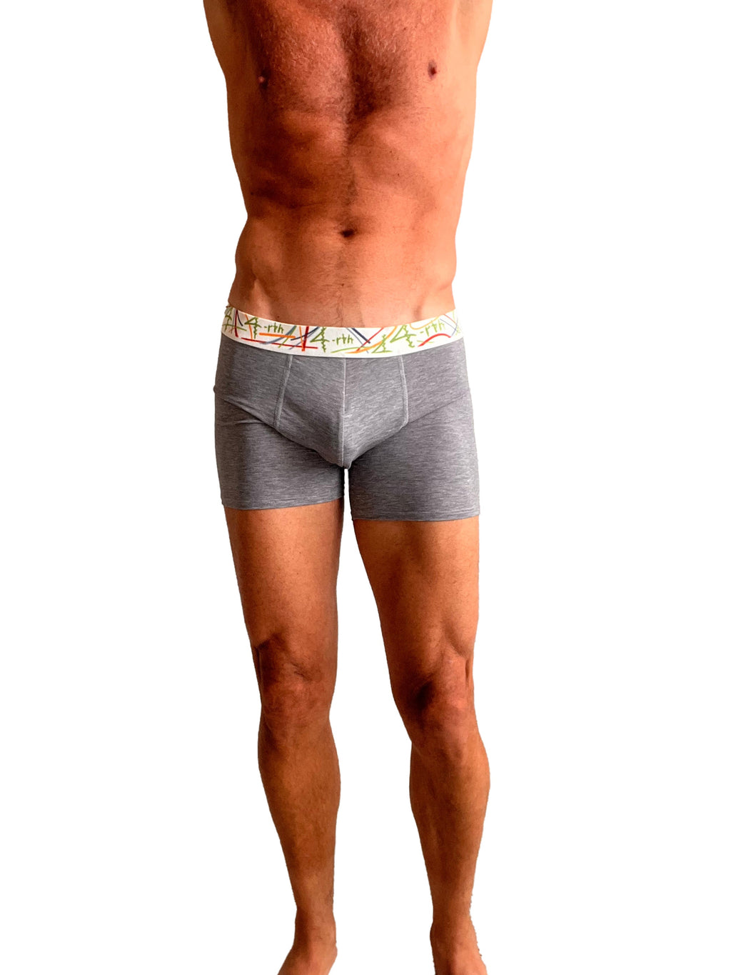 Zen boxer brief steel heather grey with gray heathered fabric and colorful patterned waistband for comfortable wear