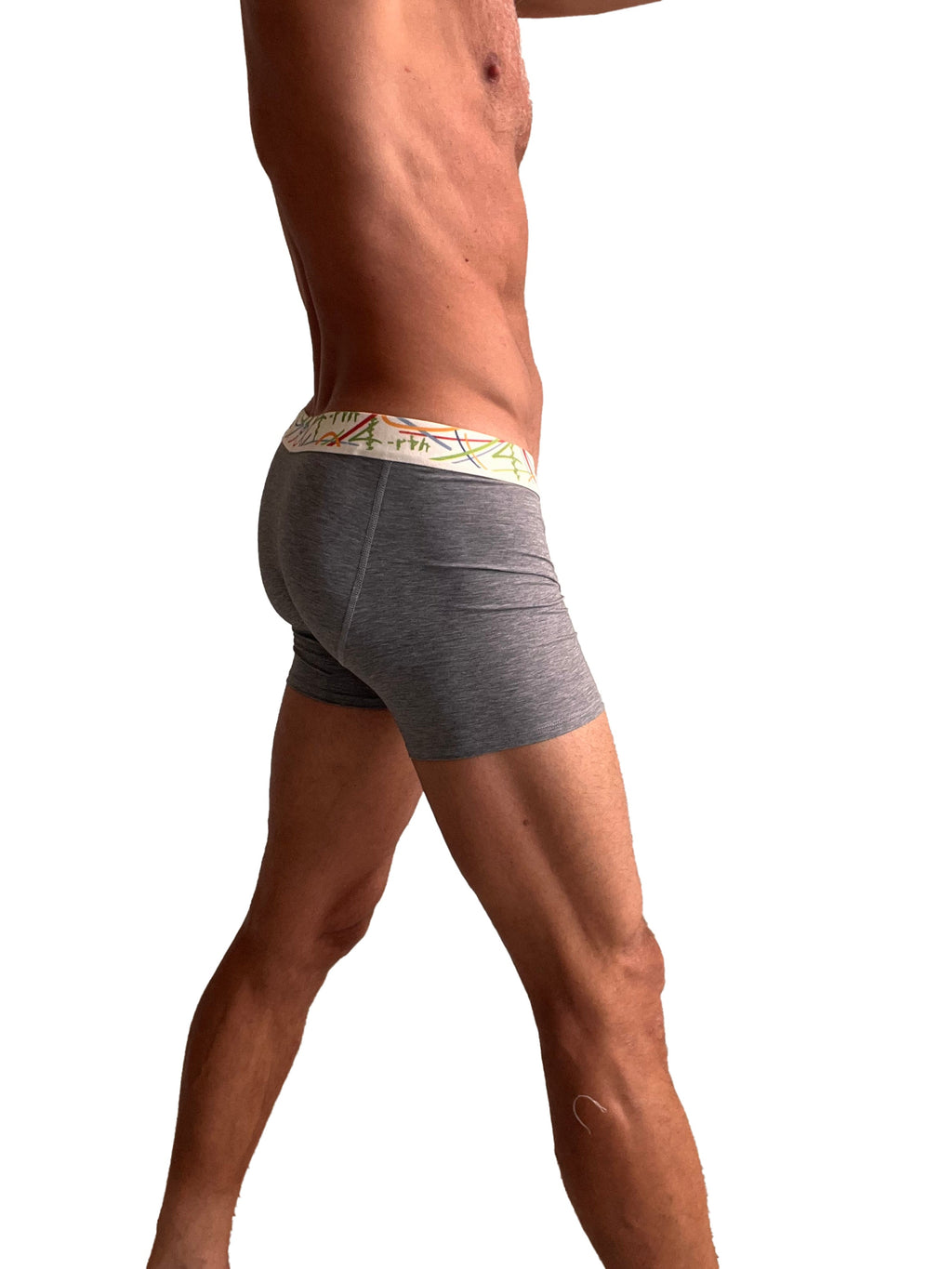 Zen boxer brief steel heather grey gray heathered boxer briefs with patterned green red and black waistband