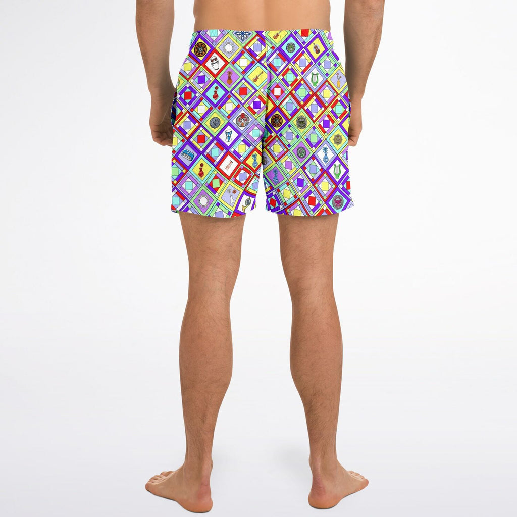 Maris Equi 1960's Style Colorful Diamond Print Retro Men's Swim Shorts Trunks