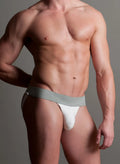 White activeman athletic briefs with 2 inch light gray elastic waistband and 3d spacer knit pouch size l