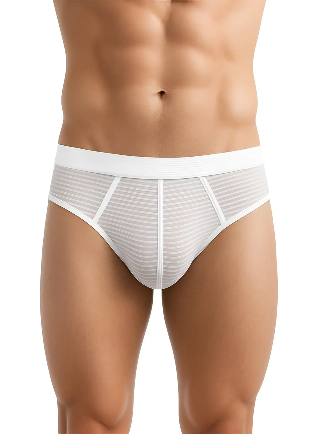 ActiveStripe cotton brief in white striped mesh with a solid white waistband for breathable comfort