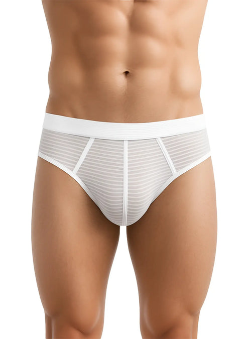 ActiveStripe cotton brief in white striped mesh with a solid white waistband for breathable comfort