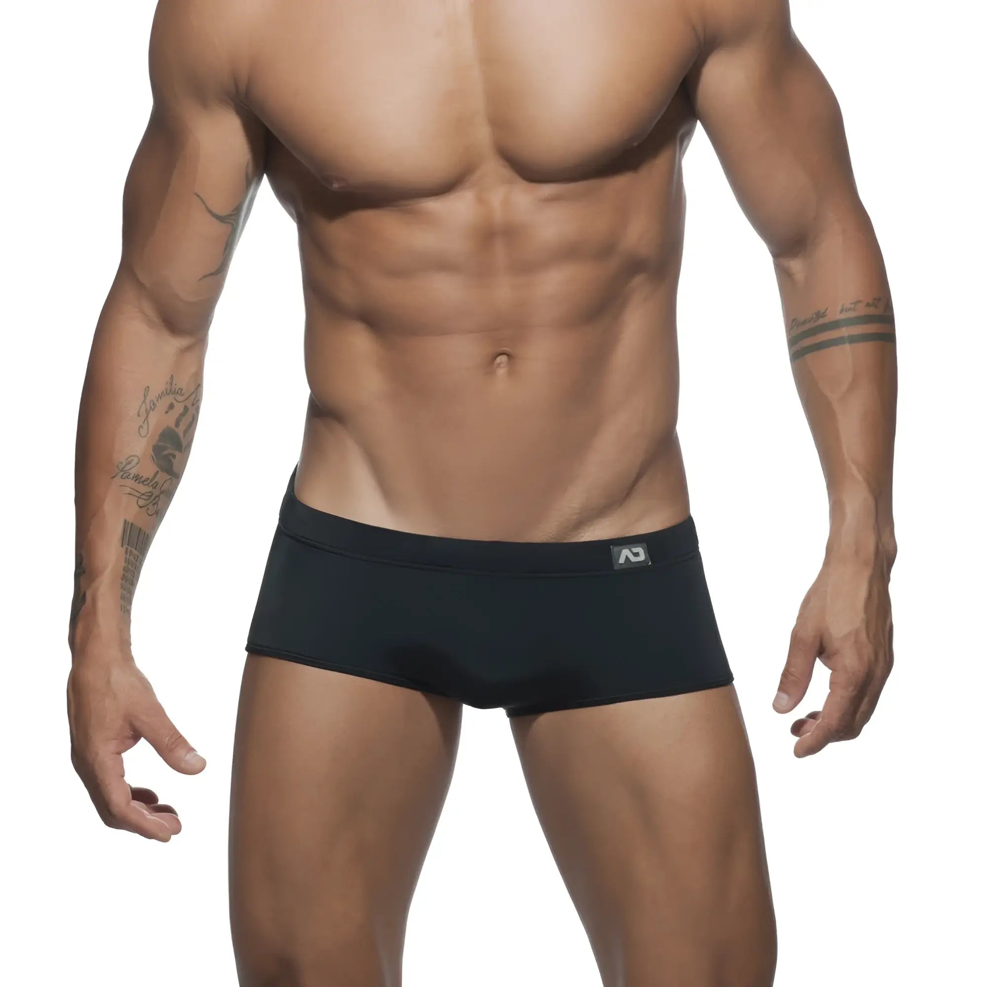 Black briefs ad basic sunga with subtle logo on waistband designed for comfortable everyday wear