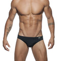 Black ad basic swim brief with subtle logo on waistband made from durable swim material for water activities