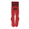 Addicted basic socks red ad382 size l/xl are red athletic socks with black stripes a logo a snug fit and reinforced toe area