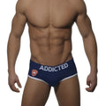 Navy blue police brief underwear with white trim addicted waistband and red shield logo size medium ad144