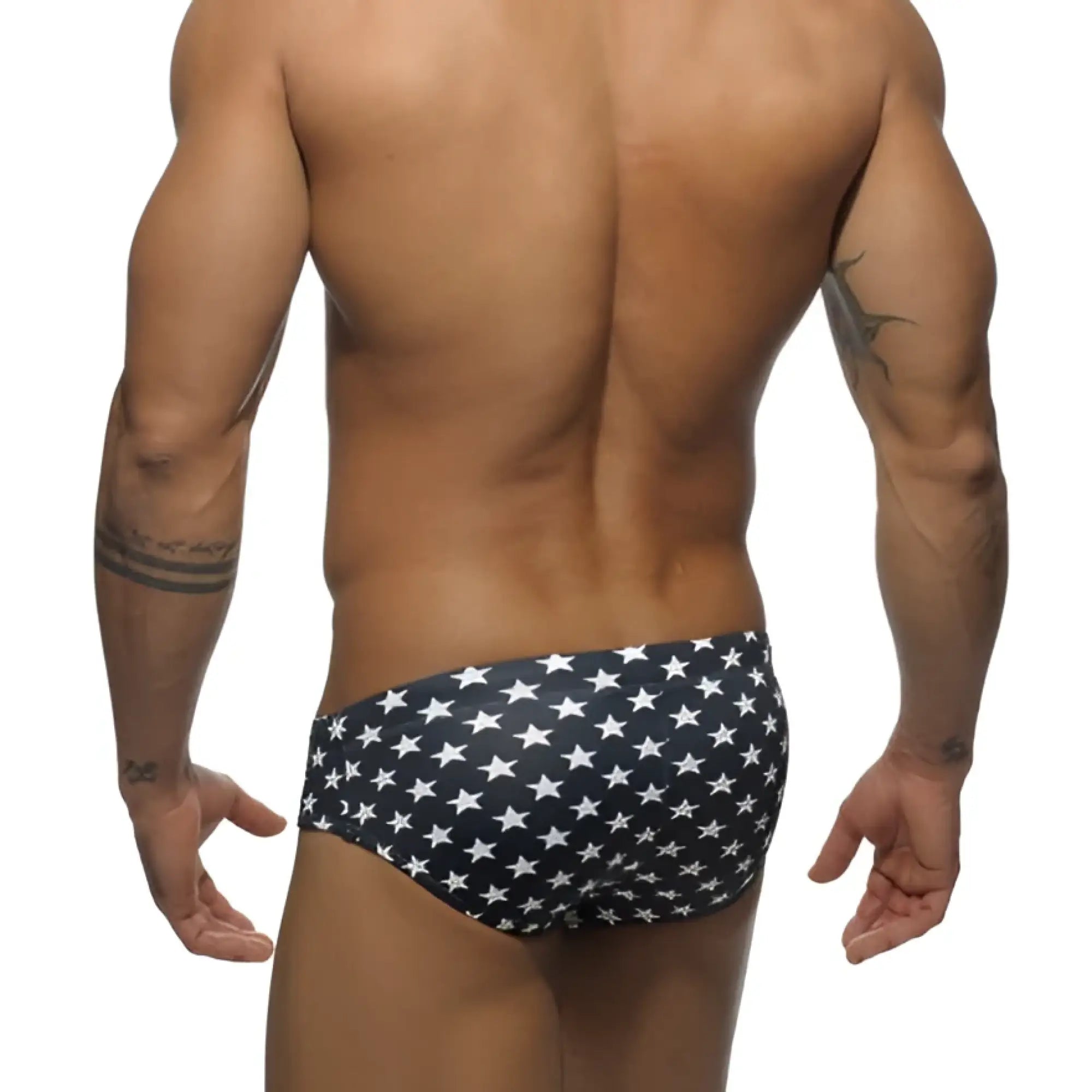 Navy blue swim trunks with white star pattern from addicted star sport bikini swimwear in size xs for beach use