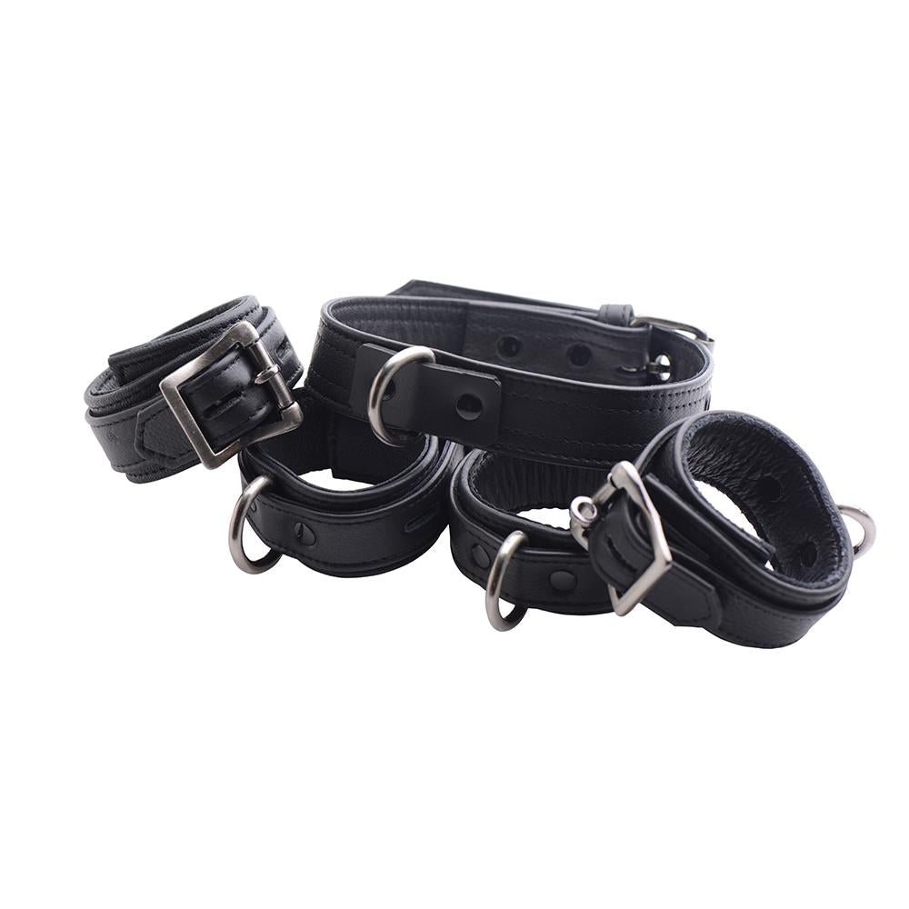 Black Premium Leather Collar and Cuffs