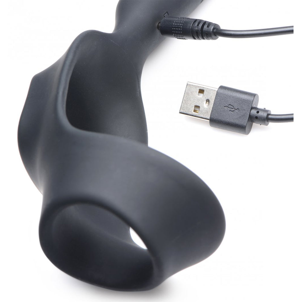 Alpha Pro 10X P-Bomb Silicone Cock and Ball Ring with Vibrating Anal Plug