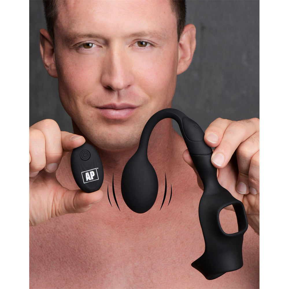 Alpha Pro 10X P-Bomb Silicone Cock and Ball Ring with Vibrating Anal Plug