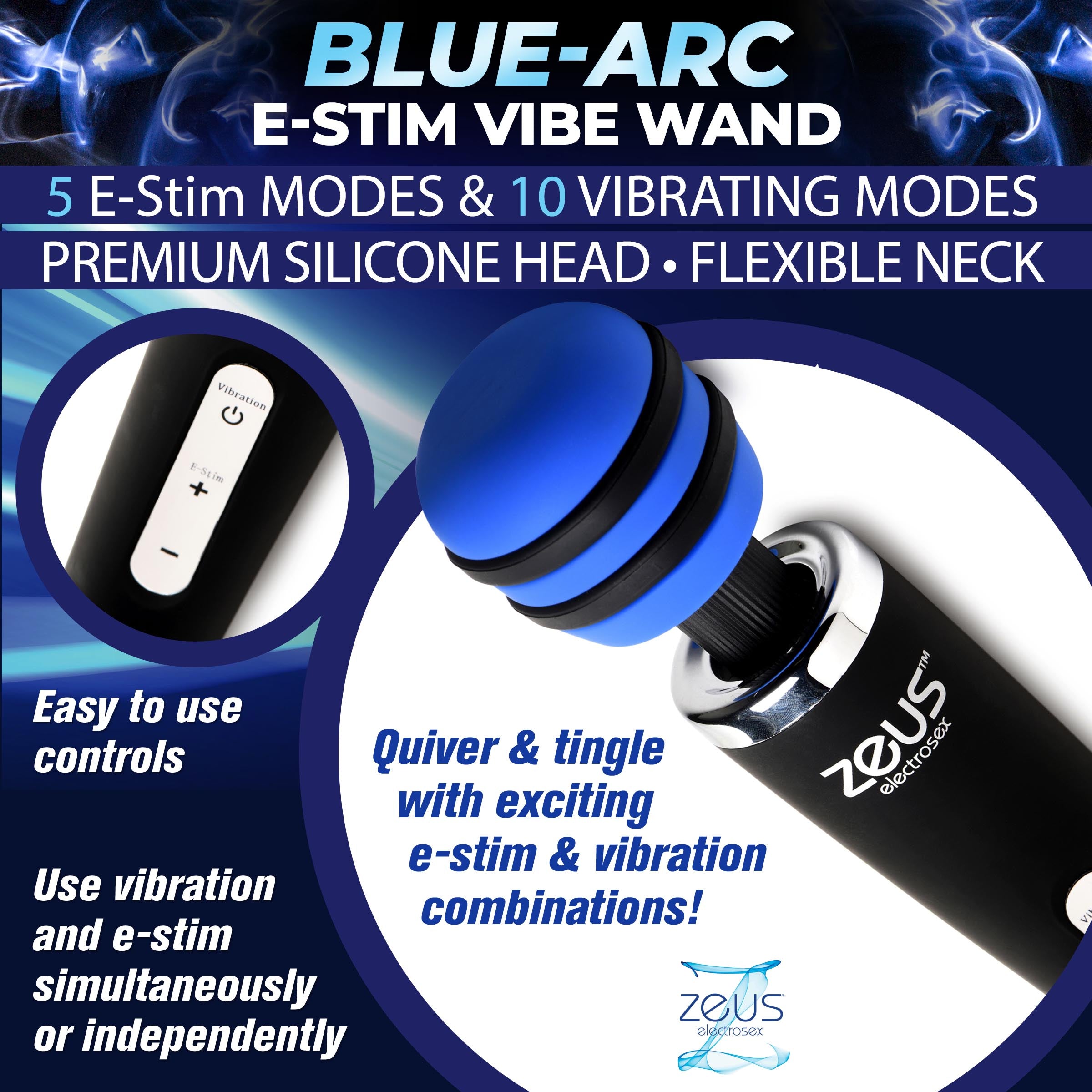 Zeus Electrosex Blue-Arc E-Stim Vibrating Wand