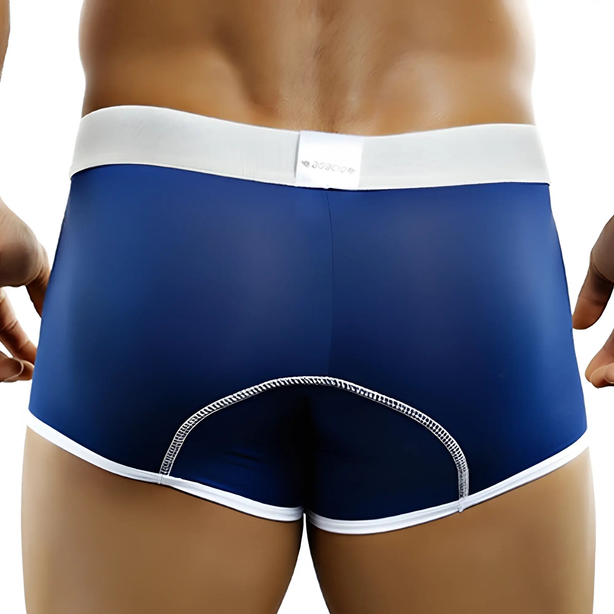 Agacio ag5853 boxer brief in blue with white waistband and trim featuring subtle textured stitch along leg opening