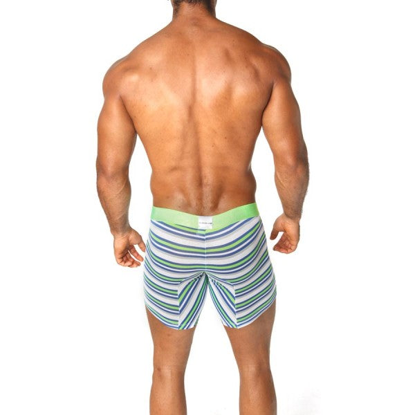 Agacio Stripes Long Leg Boxer Brief Underwear Lime/Royal Blue 5949 Size L