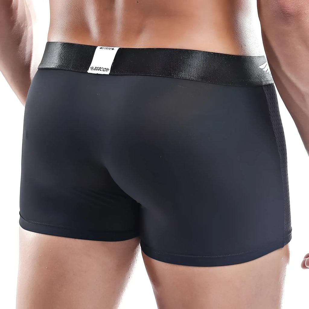 Black agacio agg034 boxer trunk athletic briefs with textured waistband and subtle side panel detailing