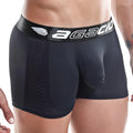 Black agacio AGG034 boxer trunk with perforated mesh side panel and white branded waistband for men