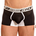 Black and white agacio agg045 ball breathe boxer briefs with perforated mesh design for athletic use front view