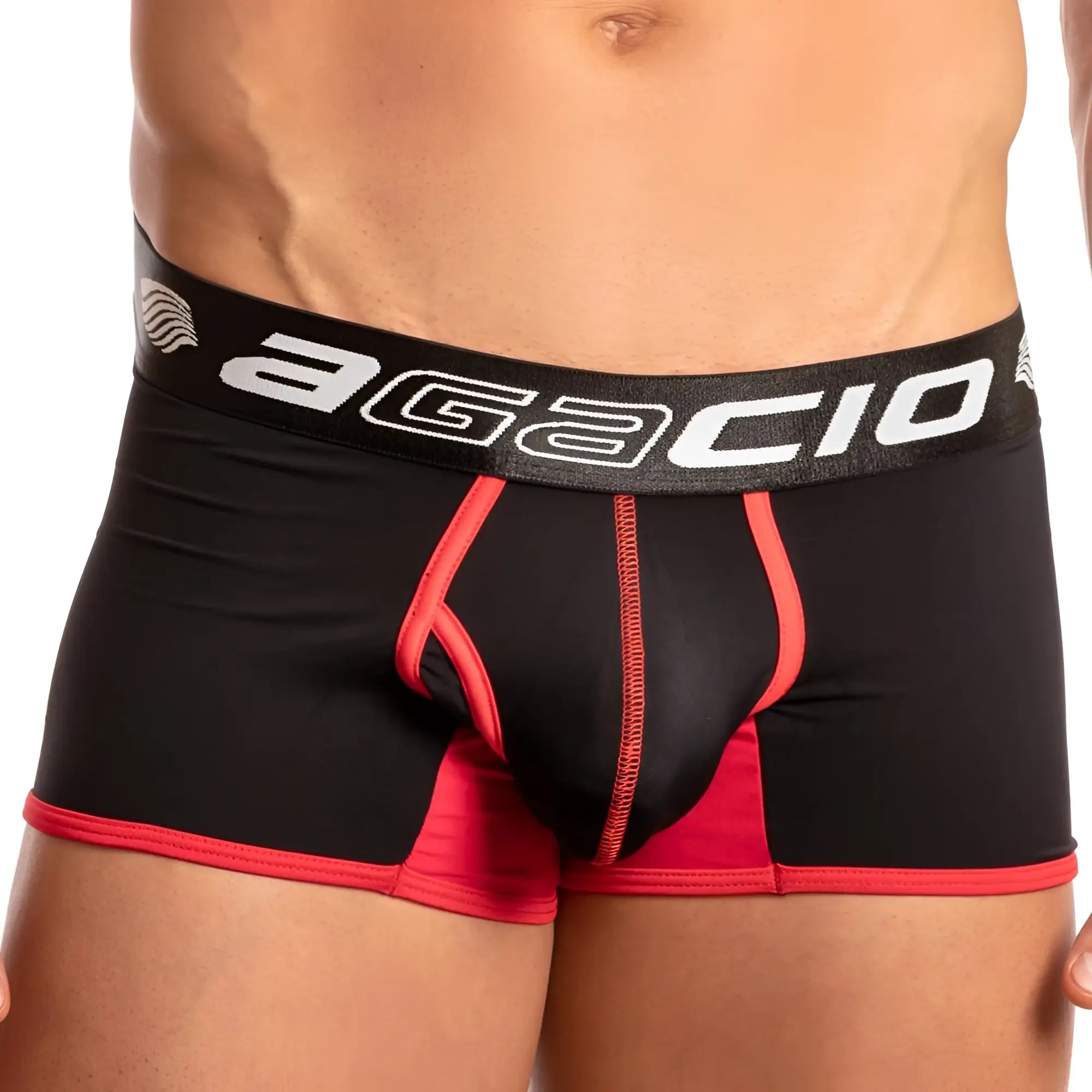 Black and red agacio AGG047 boxer trunk men’s briefs with branded elastic waistband for comfortable support