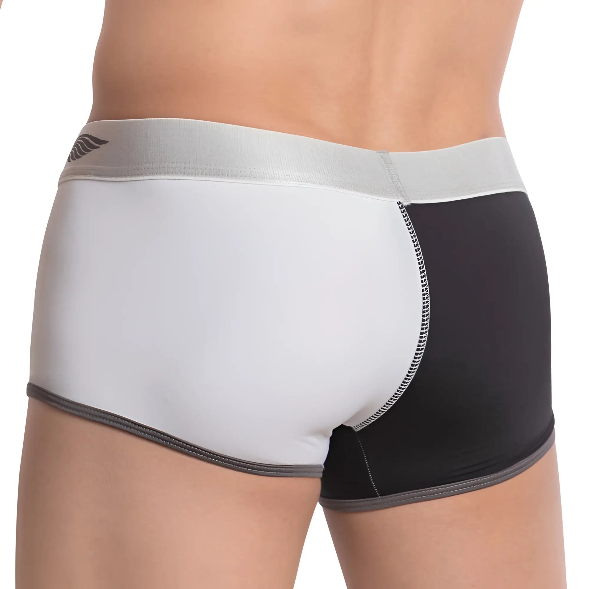 Agacio AGG052 boxer trunk black and white boxer briefs with silver waistband and wing logo on front side