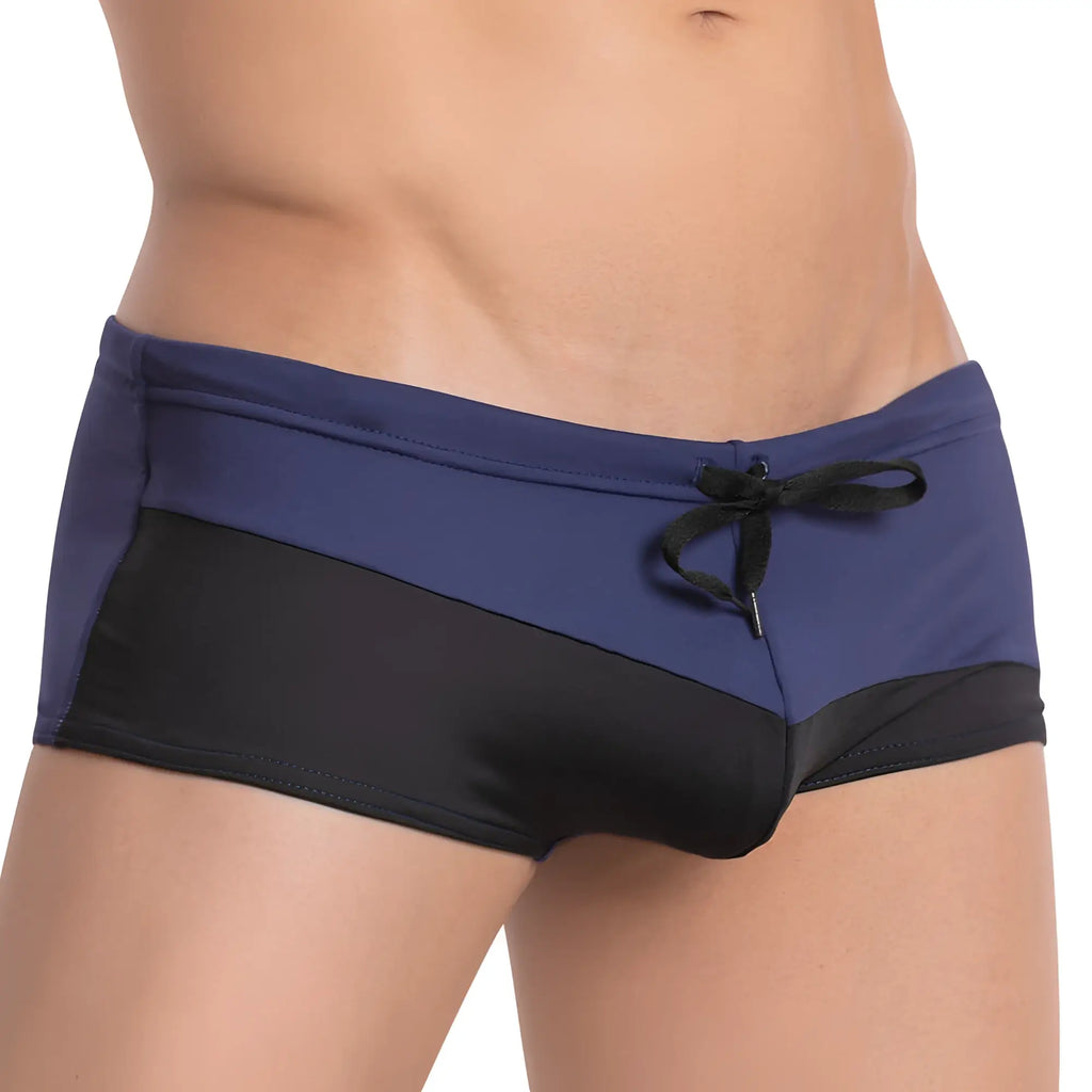 Navy blue and black Agacio AGG055 swimwear swim trunks with drawstring waistband for comfortable fit