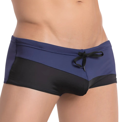 Navy blue and black Agacio AGG055 swimwear swim trunks with drawstring waistband for comfortable fit