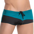 Teal and black two-tone Agacio AGG055 swimwear swim trunks with a drawstring waistband made for swimming