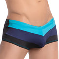 Agacio AGG056 the west cost swim trunk blue and black striped with teal trim for swimming and beachwear