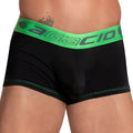 Black agacio AGG068 neon waistband boxer trunk with vibrant green waistband and matching green leg stitching