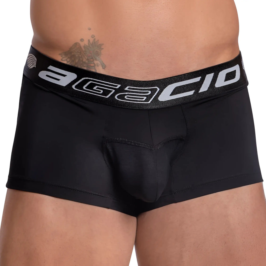 Black agacio agg071 boxer trunk men’s briefs with supportive contoured design and branded elastic waistband