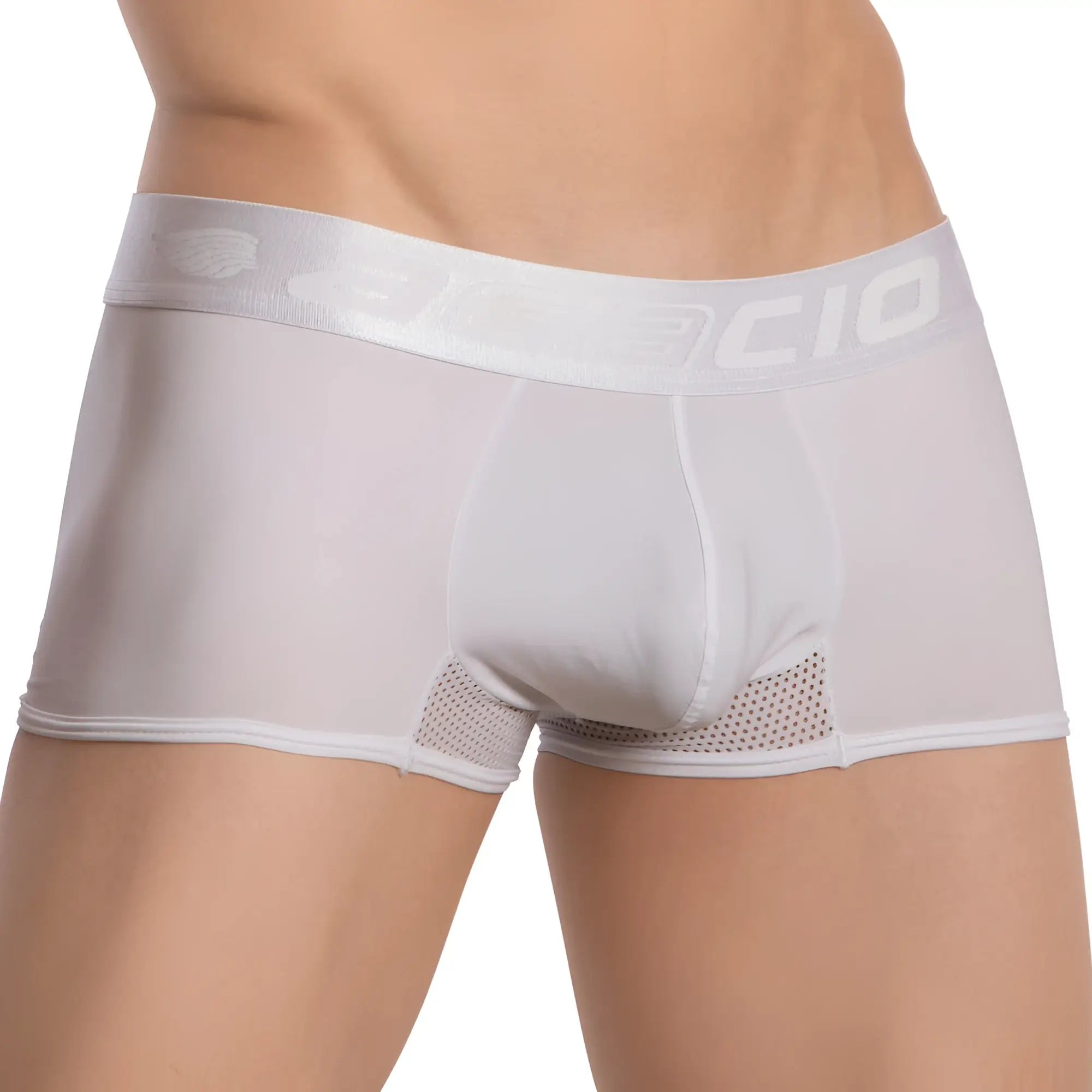 White men’s boxer briefs agacio agg082 with smooth fabric and mesh side panels for breathable comfort