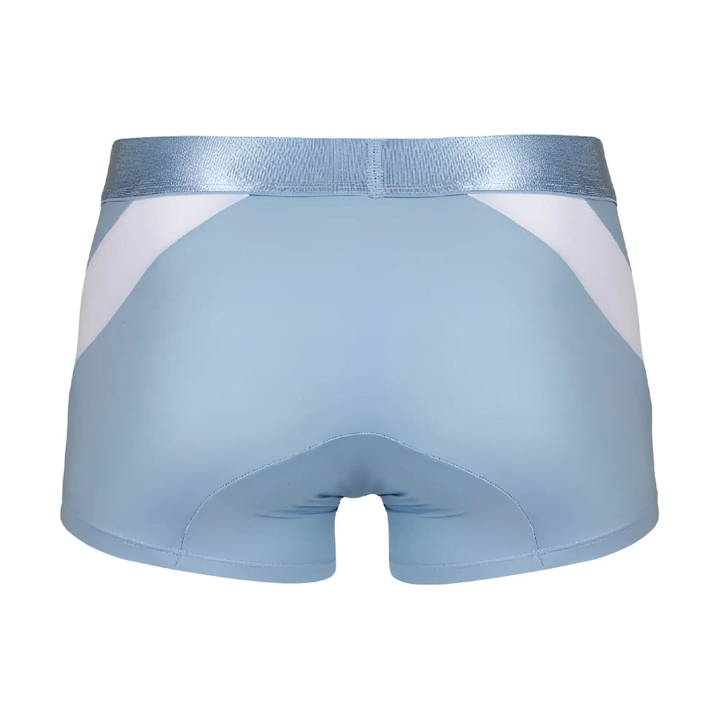 Light blue agacio agg087 boxer trunk with shiny silver waistband and white side panels designed for athletic wear