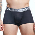 Black agacio agg088 boxer trunks with gray waistband white lettering and subtle wave patterns for comfortable wear