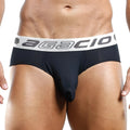 Black agacio AGH014 briefs with white elastic waistband featuring bold black brand name for comfortable everyday wear