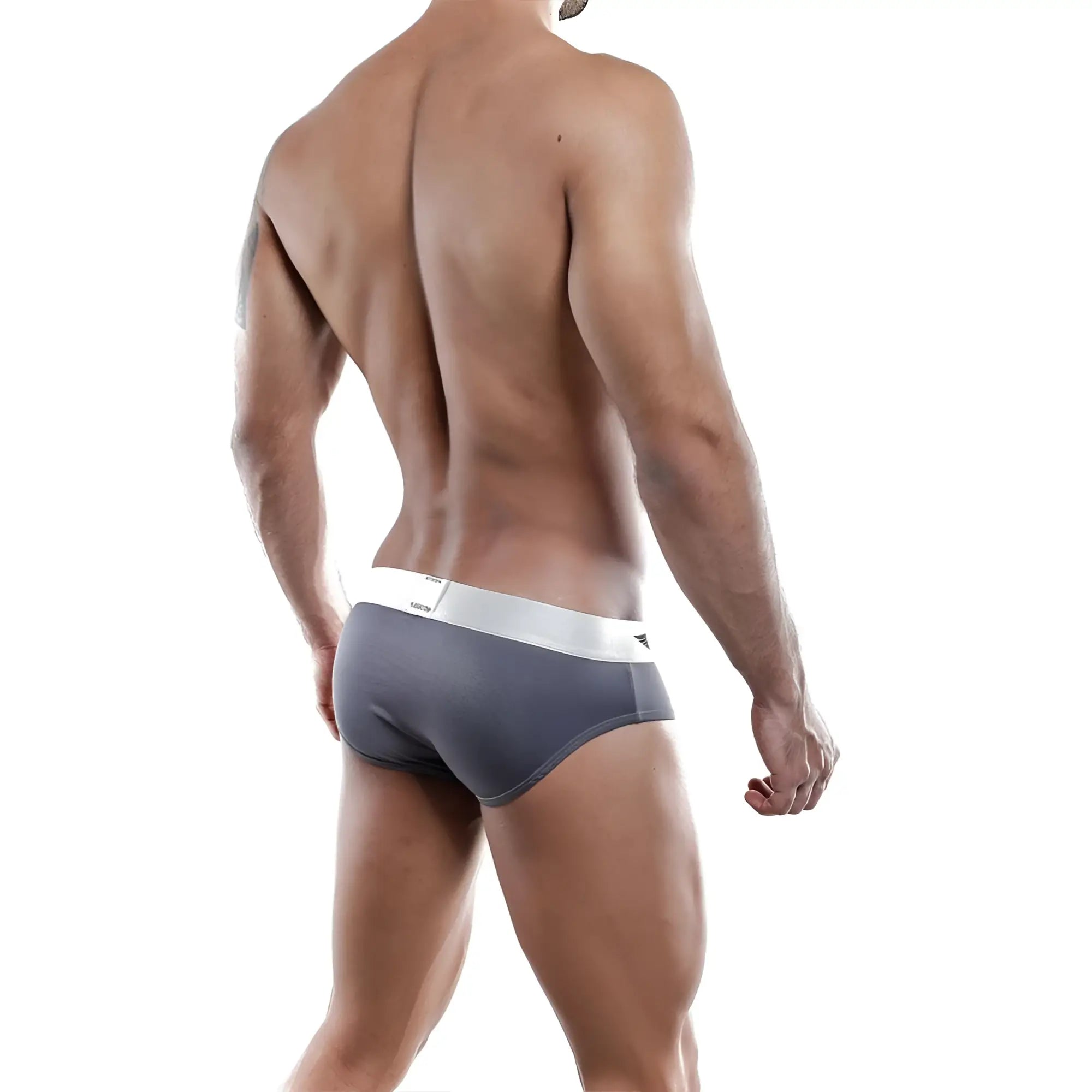 Gray agacio AGH028 brief with white waistband featuring brand logo made of soft breathable fabric