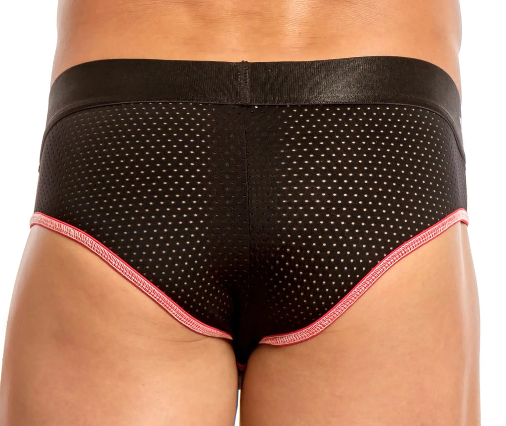 Agacio AGH037 classic mesh briefs in black with pink trim and a solid black waistband for comfortable wear
