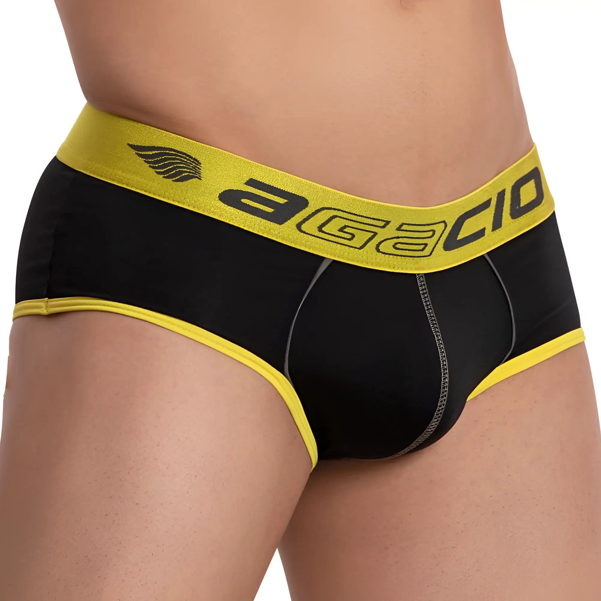 Agacio agj022 sweet dreams brief black and yellow men’s briefs with bold logo waistband for comfortable wear